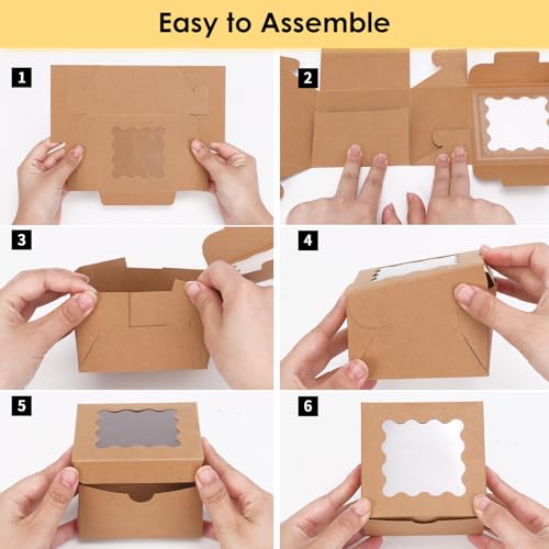 Moretoes 4x4x2.5-Inch Brown Kraft Cookie Boxes with Window - 24 Pack