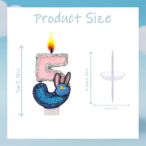 Bunny Birthday Number Candle - Blue Glitter Number 5 Cake Topper