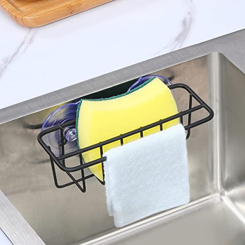 TESOT Black Sink Caddy Sponge Holder with Suction Cups & Adhesive