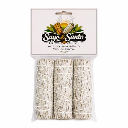 Sage & Santo White Sage Smudge Sticks - 4" Incense Bundles for Cleansing & Meditation (3 Pack)