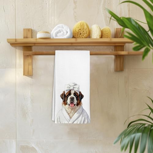Saint Bernard Hand Towels - Funny Dog Decor for Kitchen & Bath, 16x24 inch