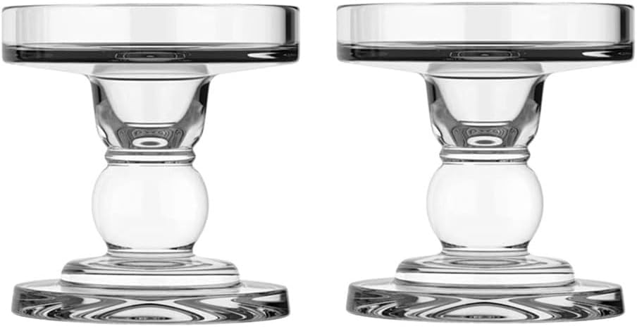 Skiennix Crystal Glass Candle Holders - Elegant Clear Pillar Taper Design for Weddings & Parties | Small Size