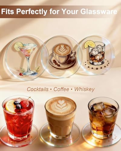 Acrylic Coasters Set of 4 - Clear Drink Coasters for Home & Bar