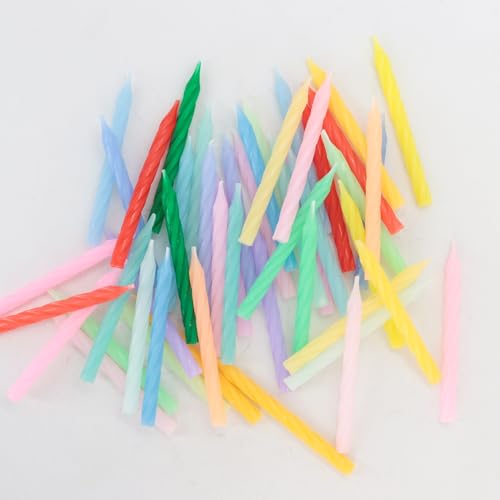 Cwise 50-Count Spiral Birthday Candles – Mini Pastel Rainbow Cake Candles