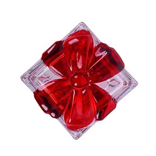 Red Square Crystal Candy Dish with Bowknot Lid, Glass Christmas Decor - 1 Pack