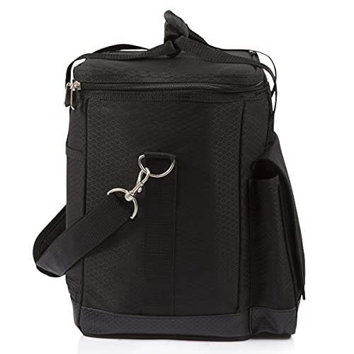 PICNIC TIME Cellar 6-Bottle Wine Carrier & Cooler Tote, Insulated Padded Wine Cooler Bag for Travel, Portable Bag with Polyester Exterior and Water-Resistant Base, (Black with Gray Accents)