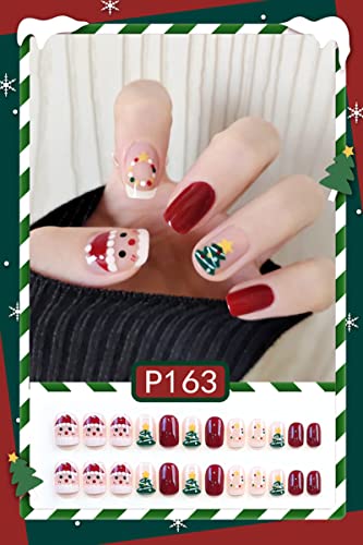 LETSWIN Christmas Press on Nails Short Square Santa Claus False Nails