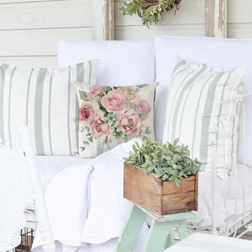 PANDICORN Pink Floral Spring Throw Pillow Cover, 18x18 Inch Farmhouse Decor