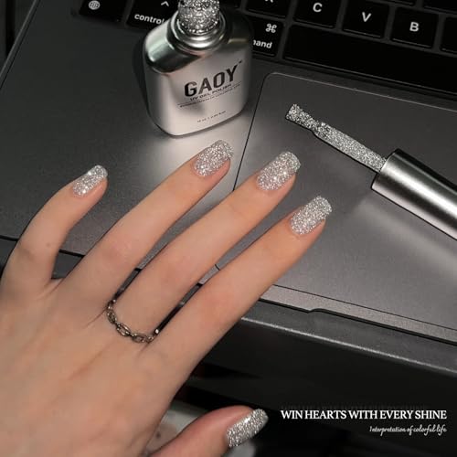 GAOY Silver Reflective Glitter Gel Nail Polish 16ml Crystal Diamond