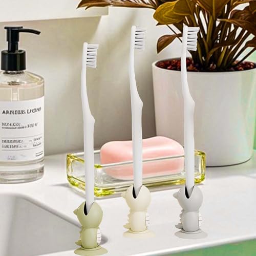 Mini Dinosaur Toothbrush Holder with Suction Cup & Travel Covers - Silicone Bathroom Organizer for Kids & Adults
