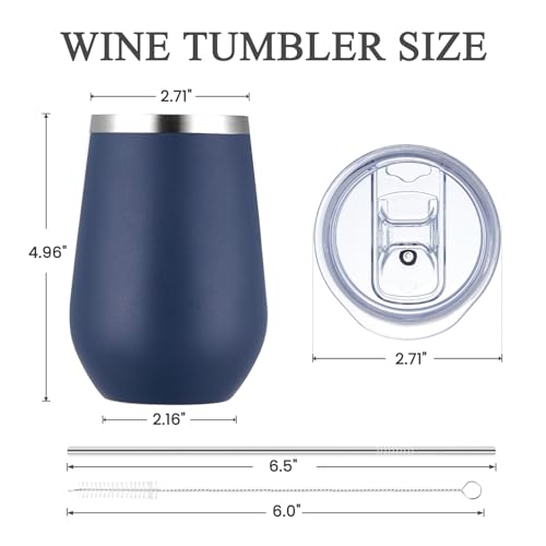 MEWAY 12oz Stainless Steel Wine Tumbler with Lid & Straw - Vacuum Insulated Travel Cup