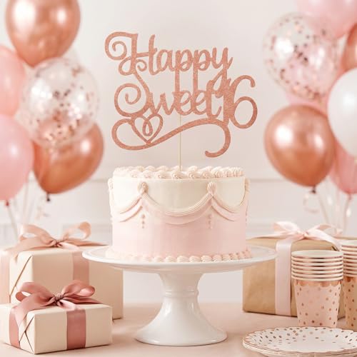 Happy Sweet 16 Cake Topper - Glitter 16th Birthday Decoration