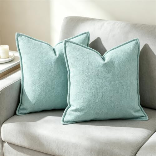 OYIMUA 18x18 Turquoise Blue Chenille Throw Pillow Covers - Set of 2
