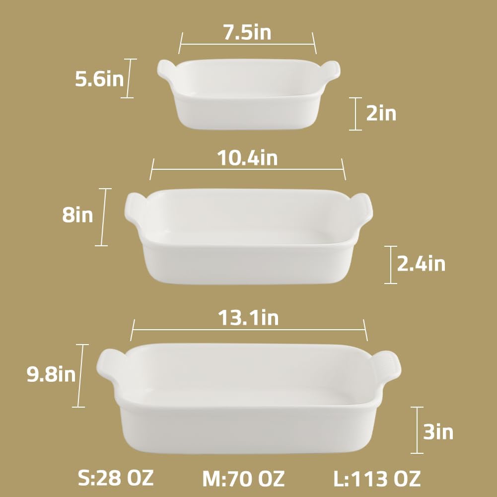 Sweejar Baking Pans Set - Durable Ceramic 9x13 Baking Dish with Handle | 3-Piece Bakeware Set in Red