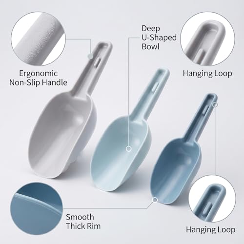 Blue Ice Scoop Set of 3 - Nested Plastic Scoops for Ice & Food