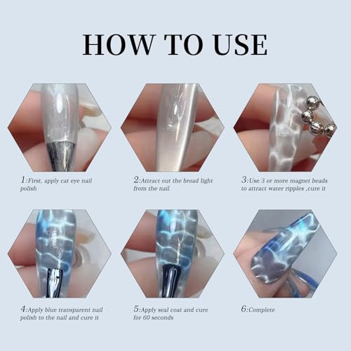 20Pcs Magnetic Nail Art Beads Silver Round Cat Eye Gel Polish Wand Tool