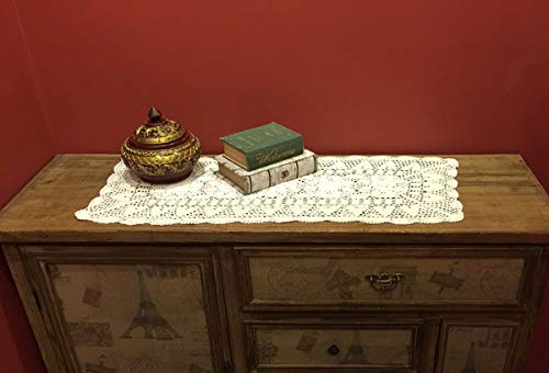 White Handmade Crochet Cotton Table Runner 16x35 Inches - Doily Lace Doilies