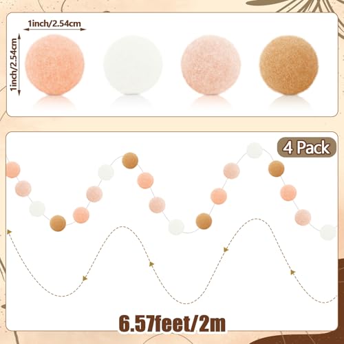 Boho Felt Ball Garland - 4 Pack Colorful Pom Pom Decoration