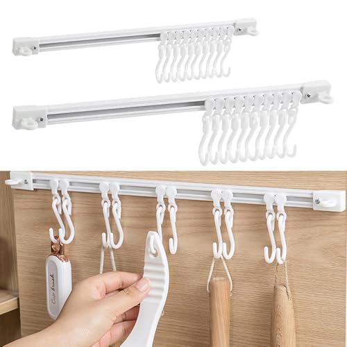 OULIGET Adjustable Utility Slide Rail Hook - White Wall Utensil Rack (2 Pack)