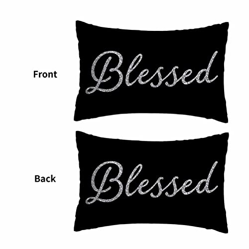Mugod 20x30 Inch White Throw Pillow Cover with Blessed Text - Rectangular Lumbar Cushion for Sofa & Home Decor, Pack of 1