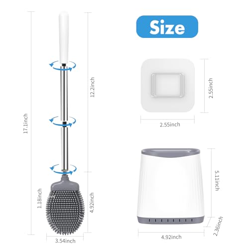 TRENTI Silicone Toilet Brush and Holder Set - Flexible Wall-Mounted, White