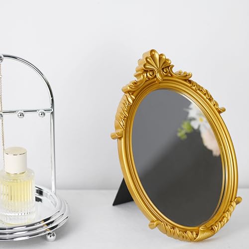 LuHeToz Gold Oval Makeup Mirror - 11 x 7.1 Inches Vintage Vanity Mirror