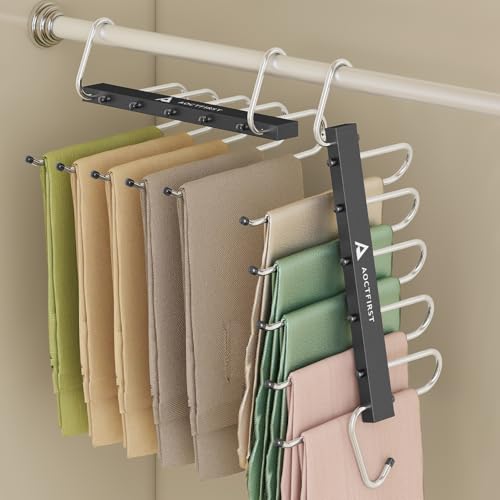5-Tier Space Saving Pants Hangers - 2 Pack Black Closet Organizer