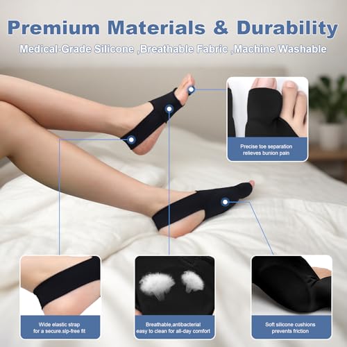 2-Pack Bunion Corrector for Women & Men | Big Toe Straightener Splint with Silicone Spacers | Relieves Hallux Valgus, Bunion Pain & Bursitis | Day & Night Use