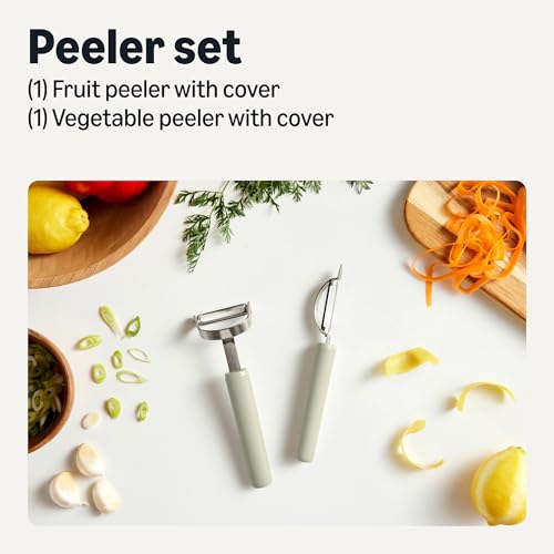 Amazon Basics Vegetable Peelers Set - Ultra-Sharp Stainless Steel, Non-Slip Handle, Dishwasher Safe, 2-Piece