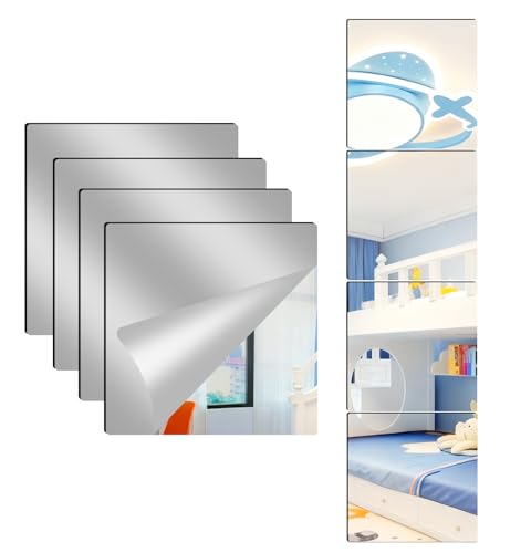 8"x8" Self-Adhesive Acrylic Mirror Tiles - 4 Pack for Home & Gym