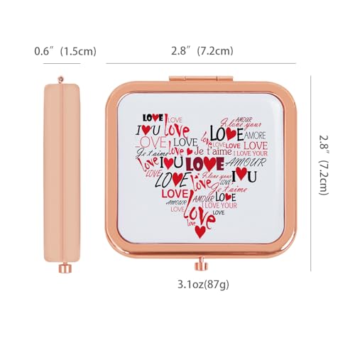 Rose Gold Mini Compact Mirror for Women - 1X/2X Magnification