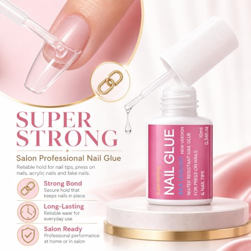 AKA Unicorn 10ml Super Strong Nail Glue - Quick Dry Brush-On for Press Ons