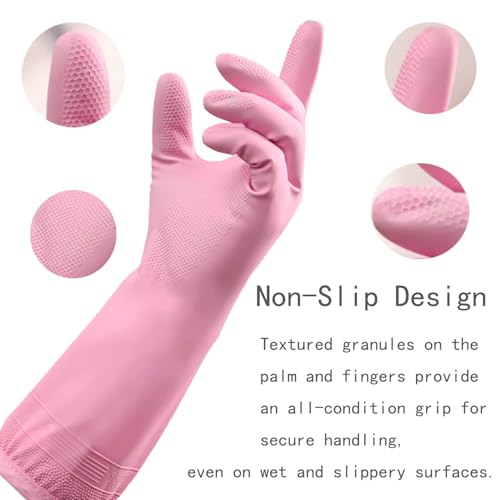 XAZISUYE Dishwashing Gloves - 3 Pairs, Medium, Pink Yellow Green