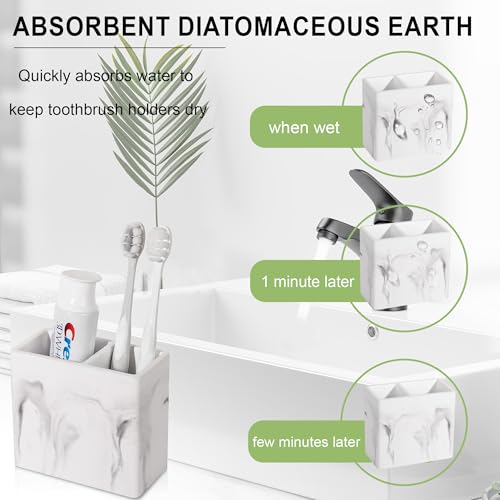 Diatomite Toothbrush Holder & Toothpaste Organizer - Marble White, Small
