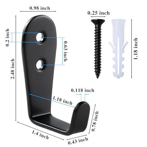 IBERDE Black Heavy Duty Stainless Steel Wall Hooks 8 Pack - Coat, Key, Garage Storage