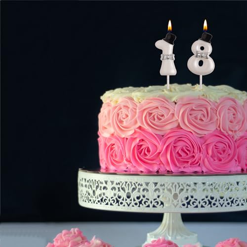 Elegant 18th Birthday Cake Candles - Smokeless White Number 18