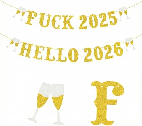 Happy New Year 2026 Banner Decor - 21 pcs Cardstock with Ribbon