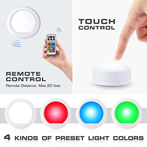 EverBrite Round Tap Light 6-Pack LED Puck Lights with Remote Control and Timer