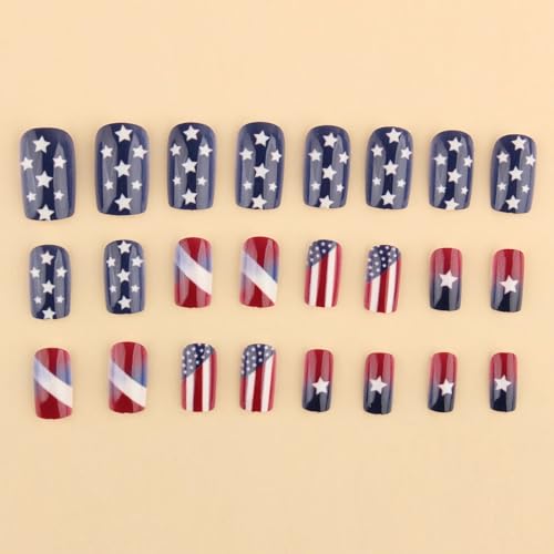 BABALAL Patriotic Press On Nails Medium Square American Flag Fake Nails