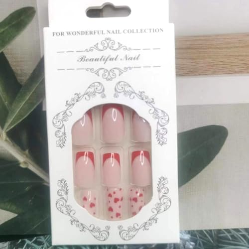 Valentine's Day French Tip Press on Nails with Red Heart Glossy Finish
