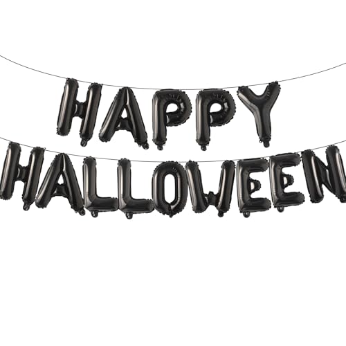 16 Inch Black 'HAPPY HALLOWEEN' Balloon Banner - Mylar Foil Decor