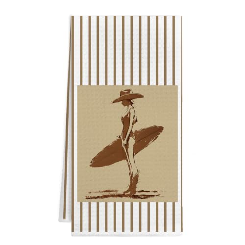 Coastal Cowgirl Hand Dish Towels - 16x24 Inches - Beach Surfer Design