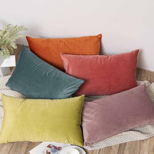 Burnt Orange Velvet Pillow Covers Set of 2 - 14x14 Inch