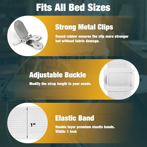 Ironing Board Cover Clips - 4 Pack Adjustable Elastic Fasteners (White)