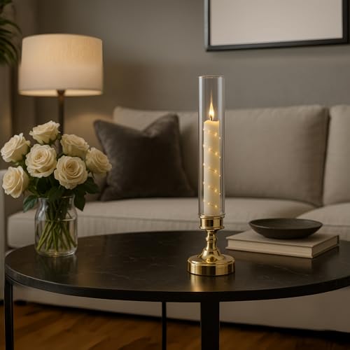 Gold Flameless LED Candles with Star String Lights and Timer - Romantic Home Decor