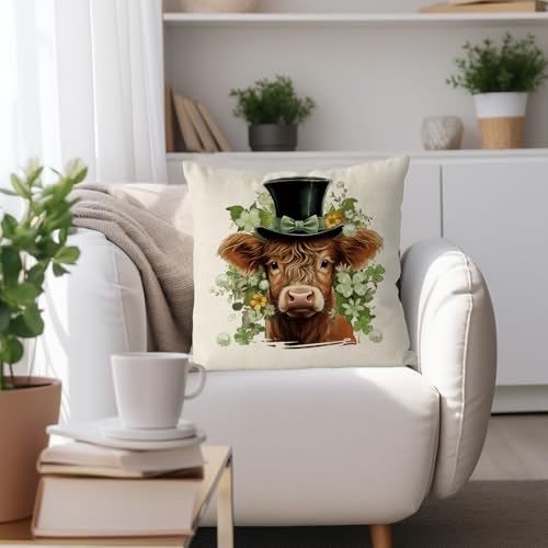 St. Patrick's Day Pillow Covers 18x18 Inch Cow & Shamrock Design