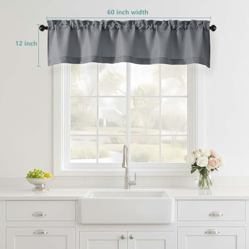 Dark Grey Faux Linen Valance Curtain, 60" W x 12" L - Light Filtering