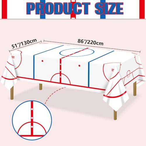 Ice Hockey Rink Table Covers - 51x86 Inch Disposable Tablecloths (Set of 4)