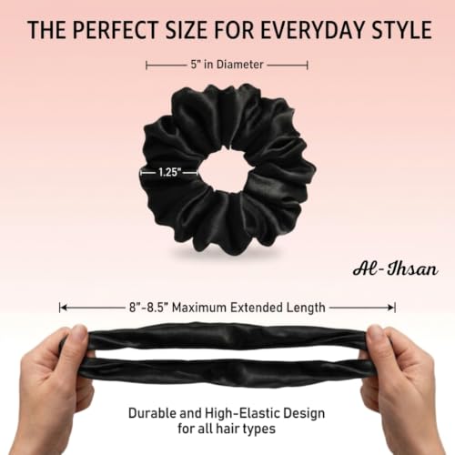 AL-IHSAN Satin Hair Scrunchies - 5 Pack Anti-Frizz Elastic Hair Ties