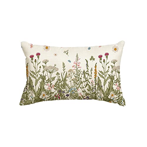 AVOIN colorlife Wildflowers Throw Pillow Cover, 12x20 Beige Floral Case